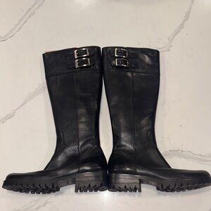 Nine West NWOB Size 6.5M Black Leather Knee-High Boots with Buckles